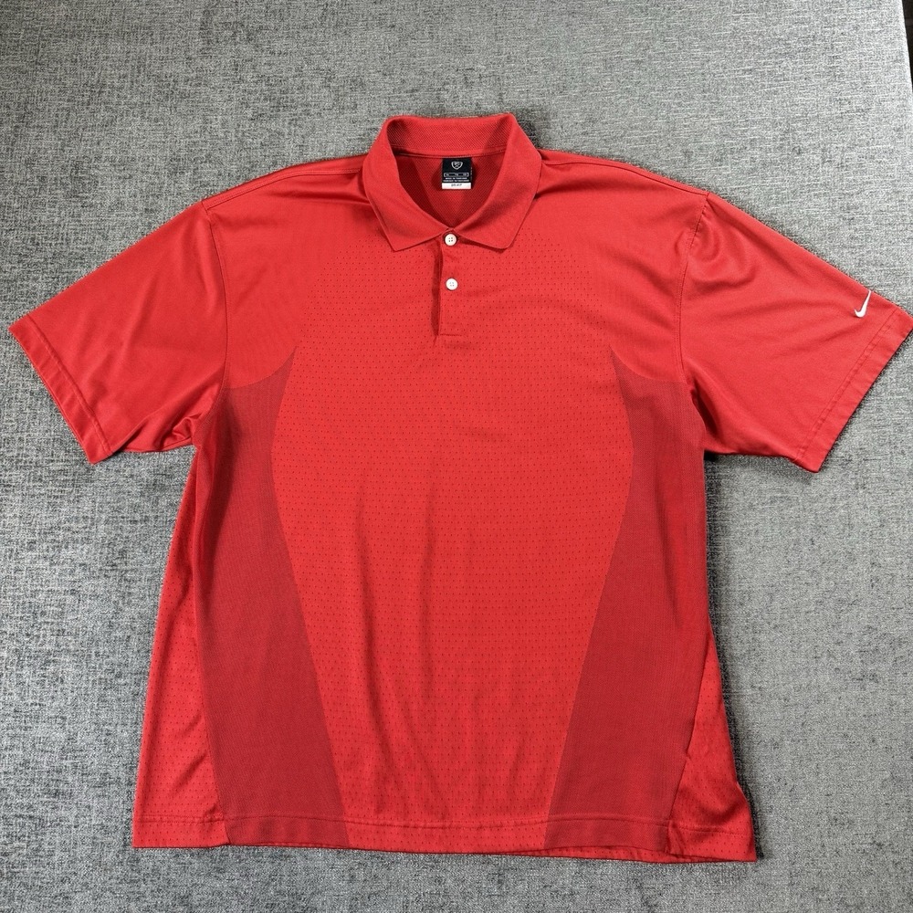 Nike Golf Polo Shirt Mens XL Red Swoosh Dri-Fit Lightweight‎ Preppy Outdoor